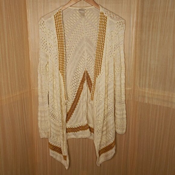 Chico's Cream & Tan Waterfall Cardigan - Picture 1 of 6